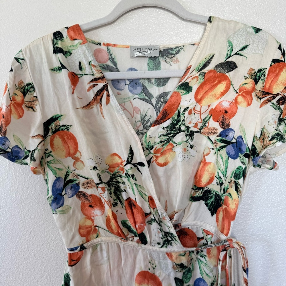 Dress Forum Peach Fruit Print Wrap Dress Short Sleeve Mini Size S Small - Picture 4 of 13